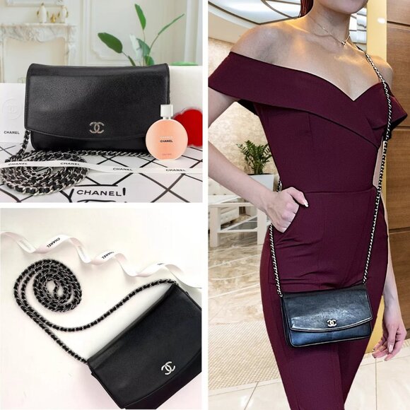 CHANEL Authentic WOC Black Caviar Crossbody Silver Hardwrae Small Bag A1720 - Picture 3 of 16